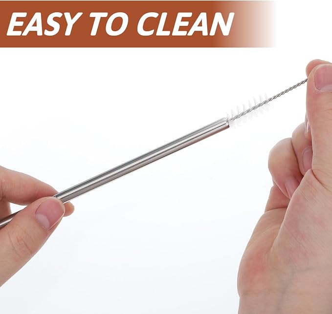 12 Pack Reusable Stainless Steel Straws with 2 Cleaning Brushes, 4 Sizes | Straight & Bent Short Metal Straws, Metal Drinking Straw for Coffee Mugs, Small Glasses or Cups