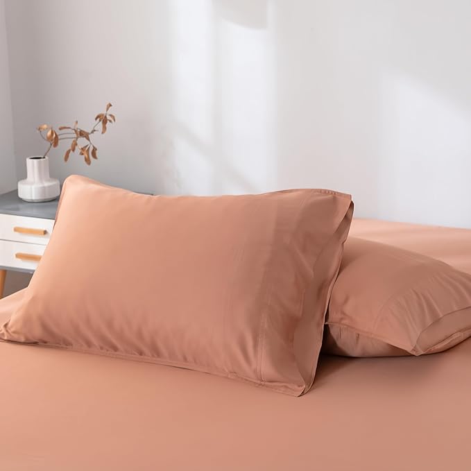Bella Coterie | Luxury Bamboo Viscose Queen Size Pillowcase Set | 100% Organically Grown | Ultra Soft | Cooling | 2 Pcs [Terracotta]