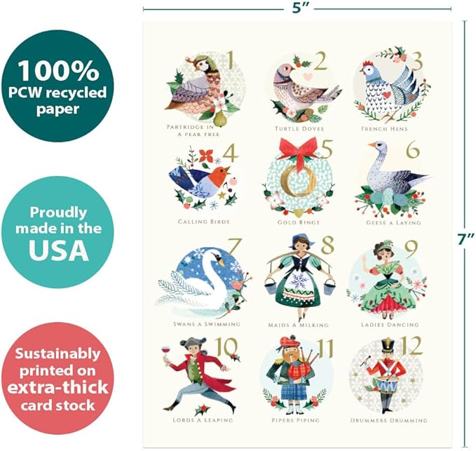 Tree-Free Greetings - Season's Greeting Cards - Artful Designs - 12 Cards + Matching Envelopes - Made in USA - 100% Recycled Paper - 5 x 7-12 Days (VP80732)