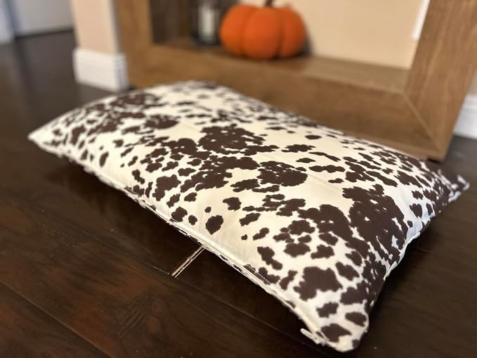 Natural Cotton Canvas Dog Bed – Raw Cotton Filled Pet Cushion Insert, Breathable Eco-Friendly Dog Mattress, Durable Washable Cover with Zipper (Cow Print Brown White, Large 48"x30"x5")