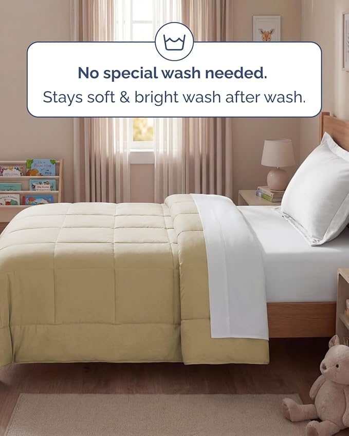 Twin Size, Beige Alternative Down Comforter - Warm, Lightweight & Breathable Hotel Quality Bedding Set for Men, Women, Kids and Teens - All Season Oversized Cooling Microfiber Duvet Insert Comforter