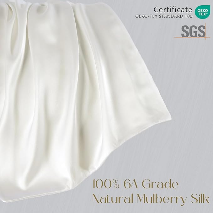 ZIMASILK 100% Pure Mulberry Silk Pillowcase for Hair and Skin Health,Soft and Smooth,Both Sides Premium Grade 6A Silk,600 Thread Count,with Hidden Zipper,1pc (King 20''x36'',Ivory)
