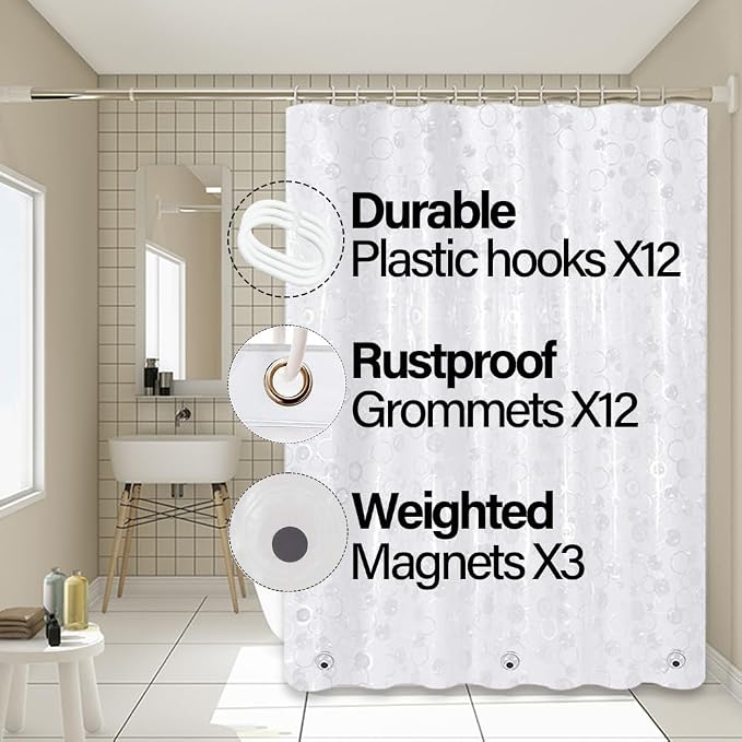Plastic Shower Liner - Premium EVA Thickened Shower Curtain Liner with Rustproof Grommets and 3 Weighted Magnets, Waterproof Shower Curtain for Bathroom… (5G-Circular Pattern, 72”*72”)
