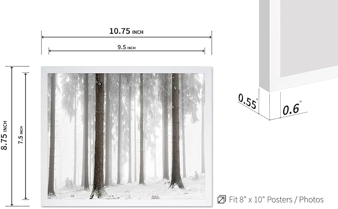 Monem Art Foggy Winter Forest Photography Print - Minimalist Snowy Landscape Poster - Wall Decor for Living Room, Bedroom or Office - 8x10 White Framed Wall Art by Mareike Bohmer