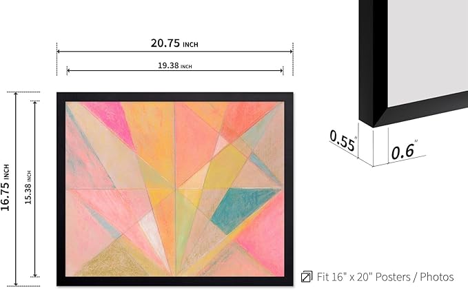 Monem Art Colorful Geometric Abstract Painting Print - Pastel Art Deco Style Art Poster - Wall Decor for Living Room, Bedroom or Office - 16x20 Black Framed Wall Art by Renee Stramel