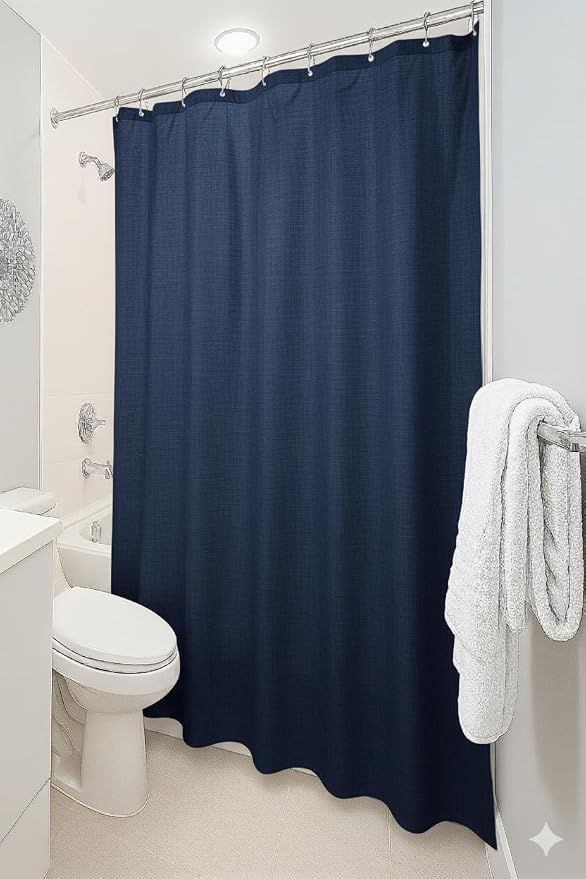 Dependable Industries inc. Essentials Magnetized Shower Curtain 3 Gauge Magnetized Bottom Liner Navy Blue