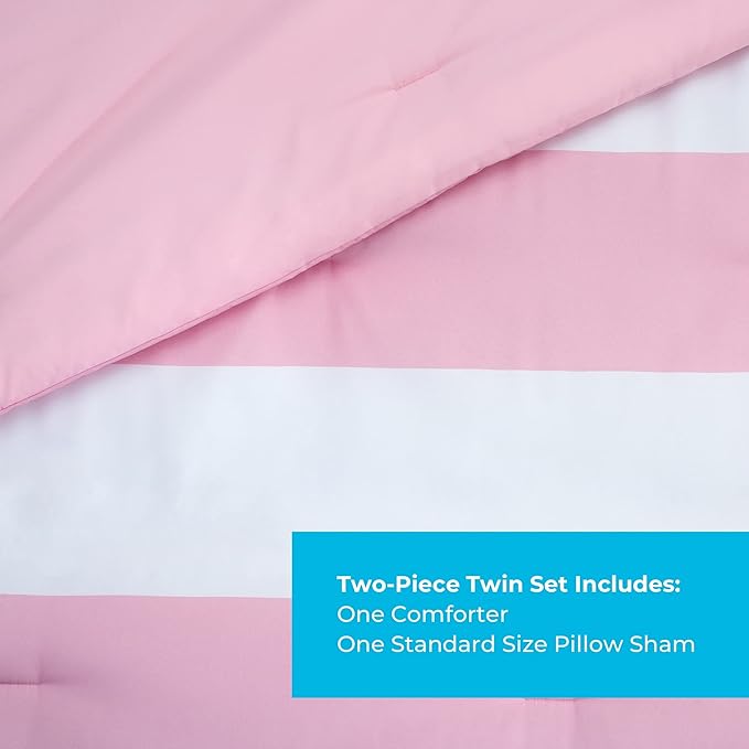 Linenspa All Season Hypoallergenic Down Alternative Microfiber Comforter, Twin XL, Pink/White, Twin XL Size, Dorm Room Essentials
