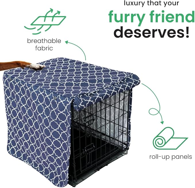 Molly Mutt Romeo & Juliet Dog Crate Cover, 100% Cotton Canvas Cover with 2 Roll-Up Panels, Ideal for Dog or Cat Crate, Durable, Washable, and Free of Harmful Chemicals, 42" x 28" x 31"