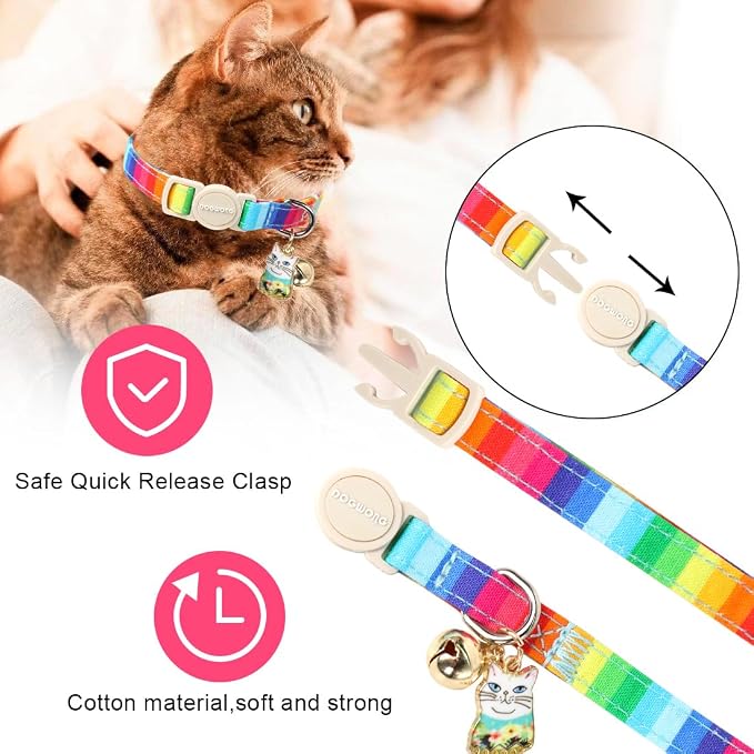 Cat Collar,2 Pack LGBT Cat Collars Breakaway with Bell, DOGWONG Safety Buckle Cat Collar for Girl Boy Cats and Small Dogs，Adjustable Kitten Collar 7-12 Inch,Pet Supplies Accessories