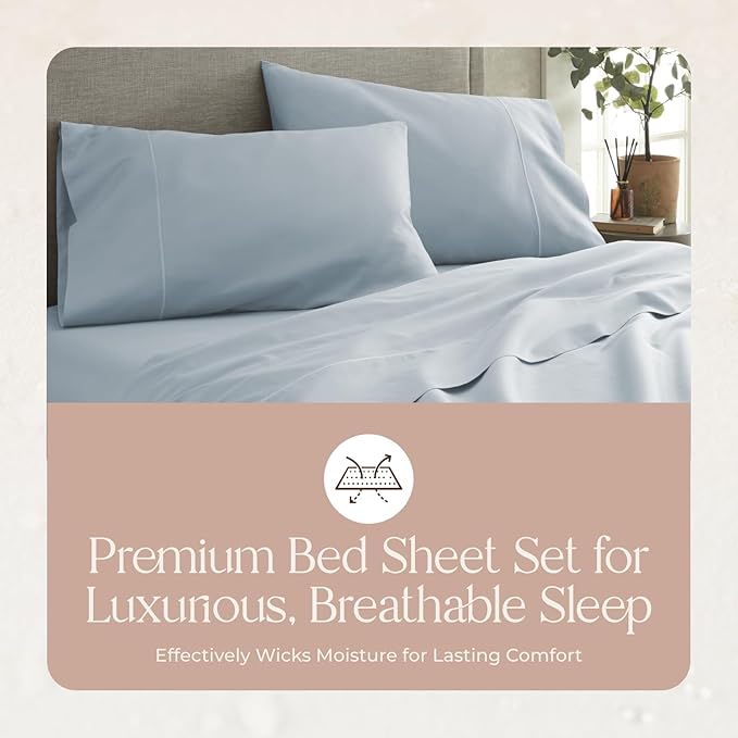 100% Organic Cotton Sheets Twin Size - GOTS Certified Organic Bed Sheets with Deep Pocket 500 Thread Count and Cozy Sateen Weave Gets Softer with Each Wash - Luxury 3 Piece Set (Powder, Twin)