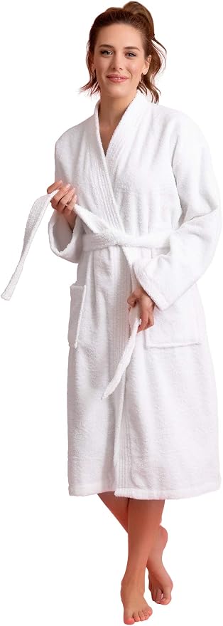 Women's Turkish Terry Kimono Style Bathrobe - 100% Cotton Robe for Women - Comfortable & Absorbent - Soft & Cozy Wear