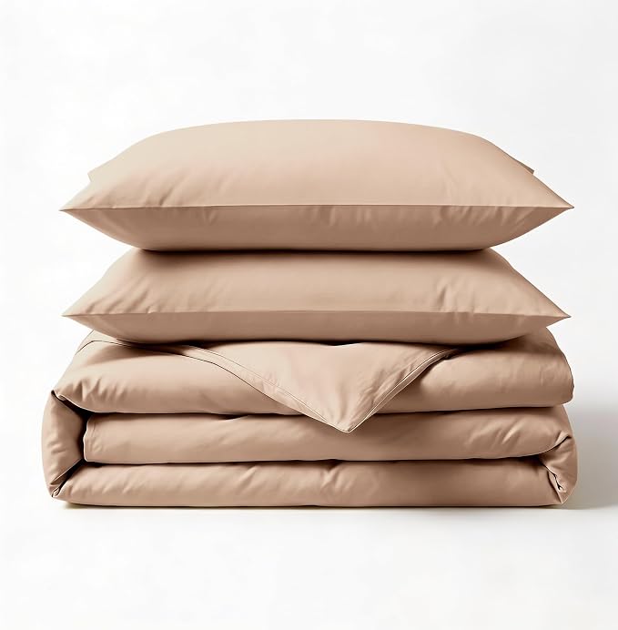 Fabdreams GOTS Certified 100% Organic Cotton Duvet Cover King Size - 400 TC Sateen - Soft - Silky - Button Closure - Edge Ties - 1 Duvet Cover (106"x92")+2 Pillow Shams (20"x36") - Taupe