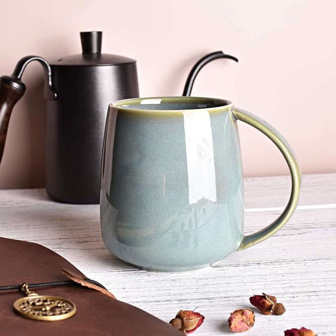 Bosmarlin Matte Ceramic Coffee Mug, Tea Cup for Office and Home, 13 oz, Dishwasher and Microwave Safe, 1 Pack (Sage Green(Glossy))