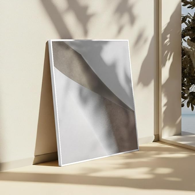 Monem Art Minimalist Folded Paper Abstract Print - Scandinavian Neutral Texture Art Poster - Wall Decor for Living Room, Bedroom or Office - 8x10 White Framed CANVAS Wall Art by Mareike Bohmer