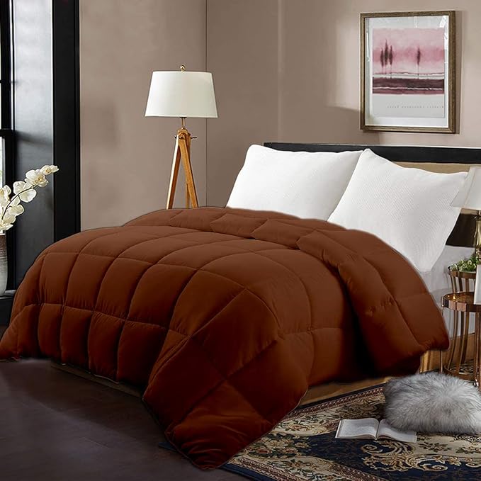 All Season Hypoallergenic Luxurious Down Alternative Cotton Comforter, Ultra-Soft 750 Fill-Power Twin XL Size Measures 68" x 92", Brown