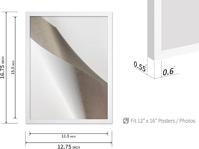Monem Art Minimalist Folded Paper Abstract Print - Scandinavian Neutral Texture Art Poster - Wall Decor for Living Room, Bedroom or Office - 12x16 White Framed Wall Art by Mareike Bohmer