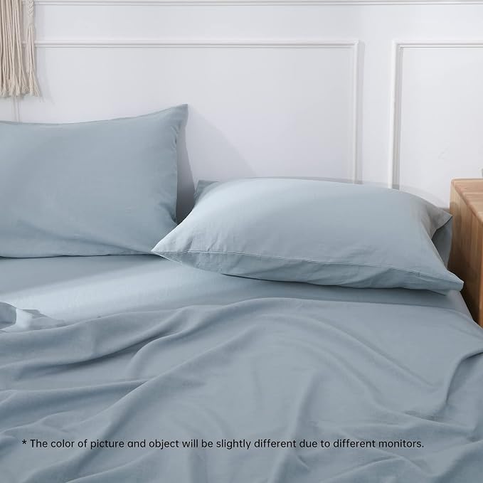 Simple&Opulence Linen Pillowcases 1 Pair Basic Style 55% Euro Linen 45% Cotton Blend Solid Color Flax Shams Set of 2, Standard Queen Size 20"x30", Dusty Blue