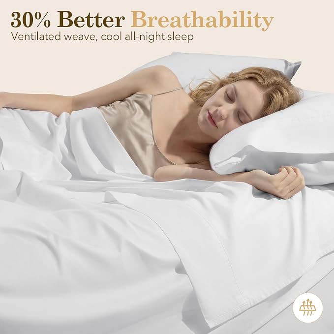 SONORO KATE 100% Organic Cotton Sheets Set - 600 Thread Count, GOTS Certified Cotton Bed Sheets, Soft, Breathable & Silky Sateen Weave Sheets, 16" Deep Pockets - 4 PC (White,King)