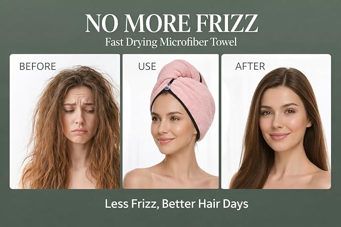 Luxury Microfiber Hair Towel Wrap for Women – Quick Dry, Anti-Frizz, Lightweight, Soft Hair Turban for Wet Hair (Pink)