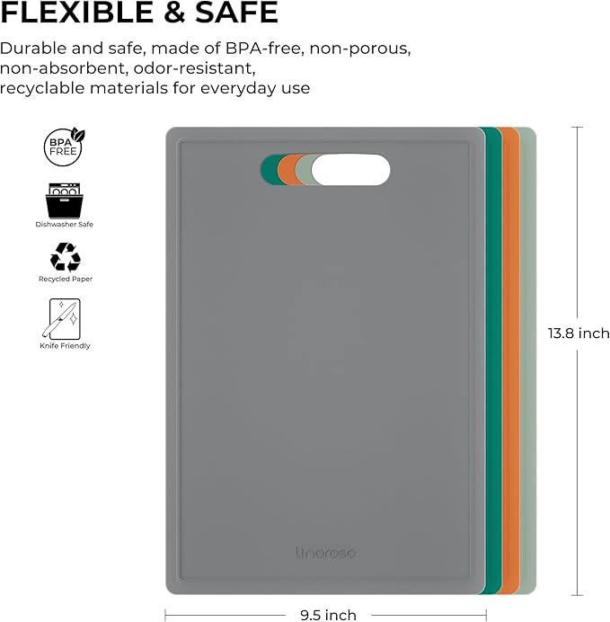 Linoroso Flexible Kitchen Cutting Board - Made from BPA Free Material - Cutting Mark Prevention, 10x14 Inches, Non-Slip Design - Easy-Care Kitchen Essential, Ultimate Gray