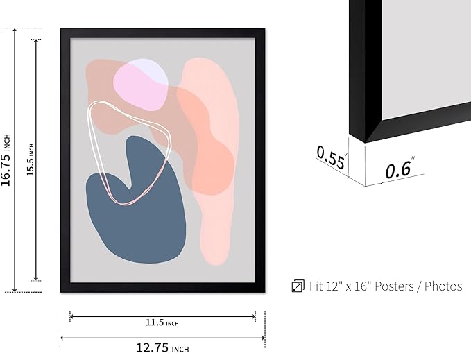 Monem Art Abstract Organic Shapes Print - Minimal Scandinavian Line Art Poster - Wall Decor for Living Room, Bedroom or Office - 12x16 Black Framed Wall Art by Mareike Bohmer