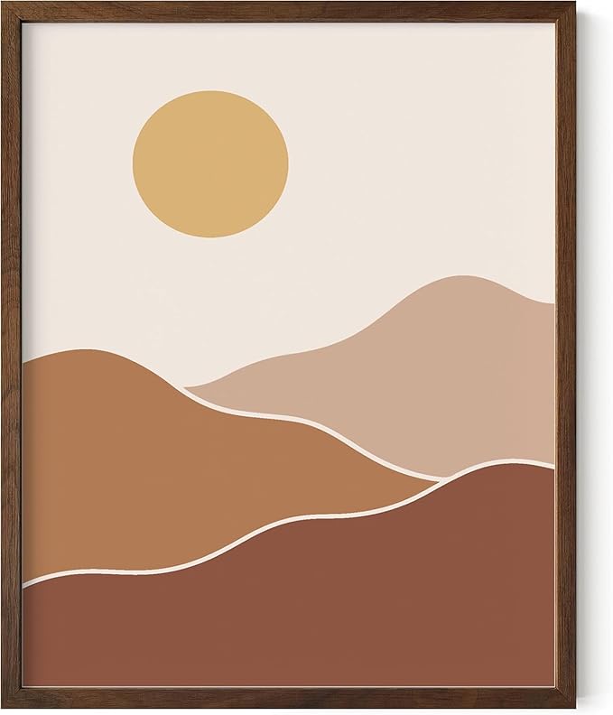 Organic Abstract Shapes Wall Art Minimalist Botanical Silhouette Earth Tones Terracotta Mid Century Modern 16x20 Inch Oak Wood Walnut Framed Scandi Boho Print for Home Office