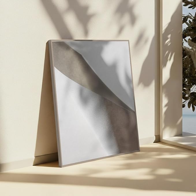 Monem Art Minimalist Folded Paper Abstract Print - Scandinavian Neutral Texture Art Poster - Wall Decor for Living Room, Bedroom or Office - 18x24 Silver Framed CANVAS Wall Art by Mareike Bohmer