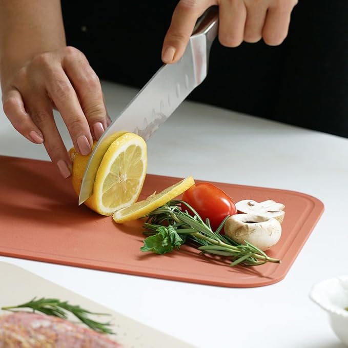 Flexible Cutting Board – Premium TPU Cutting Mat, Thick, Knife Friendly, Non-Slip, Dishwasher Safe Kitchen Prep Board, Made in Korea, Brick Large (1 Pack)