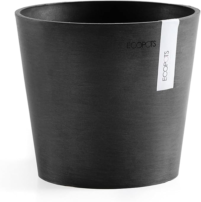 Ecopots Amsterdam Mini Durable Modern Round Recycled-Based Composite Flower Pot Planter, Dark Grey, 7"