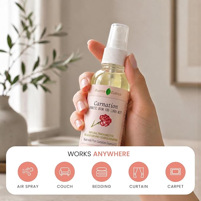 Carnation Linen & Room Spray, Natural Aromatic Bathroom Spray Made with Pure Essential Oils, Refreshing Home Fragrance
