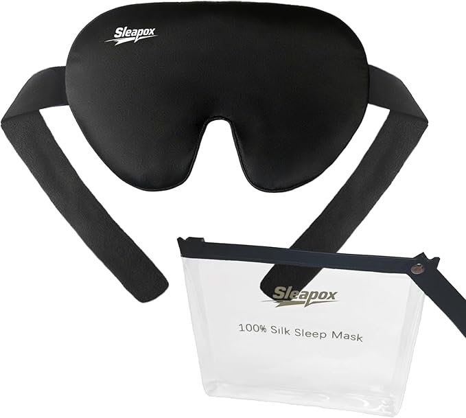 Silk Sleep Mask,100% Natural Eye Masks for Sleep/Women/Men Satin and Lightweight Complete Blackout Sleeping Mask Ergonomic Design for Side Sleeper,Travel,Airplane with Pouch Large(L)