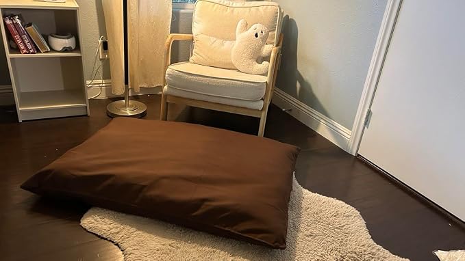 Natural Cotton Canvas Dog Bed – Raw Cotton Filled Pet Cushion Insert, Breathable Eco-Friendly Dog Mattress, Durable Washable Cover with Zipper (Dark Brown, Small 36"x22"x3")