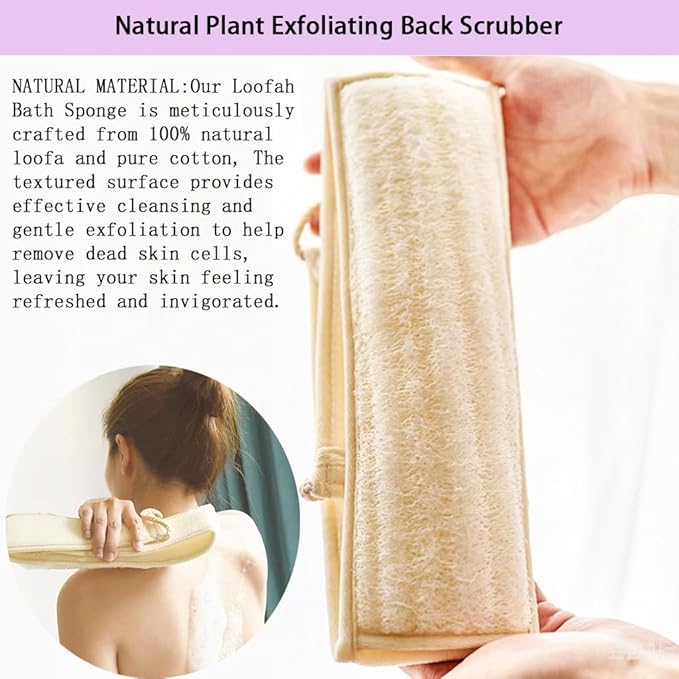 Extra-Long Natural loofah Back Scrubber,Long Back Scrubber for Shower，Long Handled loofah Shower Scrubber，luffa exfoliating Bath Strap for Women & Men