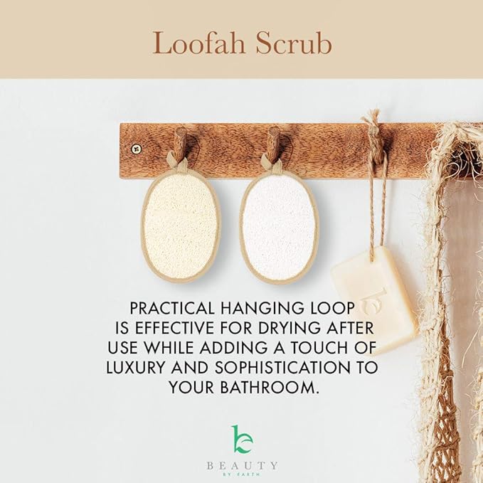 Exfoliating Loofah Sponge Body Scrubber - Pack of 2 Natural Loofah Sponges, Shower Body Exfoliator Scrubbing Pads for Removing Dead Skin