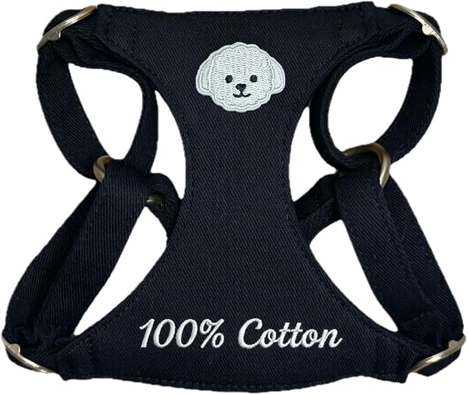 AetruffyPet 100% Cotton Dog Harness and Leash Set – Soft Breathable Vest for Small Dogs, Adjustable No-Choke Design, Lightweight Walking Set (XS/S/M) (Black, M)