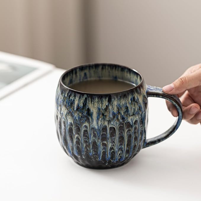 Large Ceramic Coffee Mug - 20oz Big Tea Cup, Flowing Blue | Large Tea Mug, Microwave Safe, Dishwasher Safe