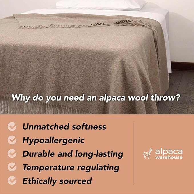 Superfine Alpaca Wool Throw Blanket - Lightweight Alpaca Merino Wool Throw Blankets for Using Indoors or Outdoors | Soft Peruvian Alpaca Blanket Wool Blanket Solid Color 72" x 60" (Plum)
