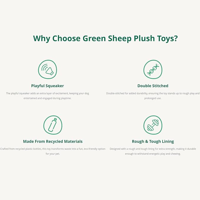 Green Sheep Dog Toy, Durable Plush Rope Toy with Squeaker for Small to Large Dogs, Interactive Chew Toy for Pets, Tough & Recycle Cotton Rope Dog Toys to Keep Them Busy