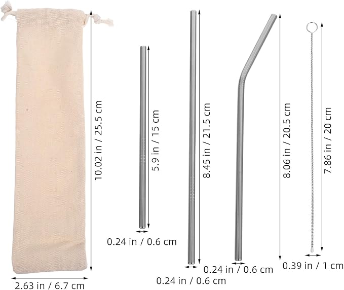 SUPVOX Reusable Stainless Steel Straws Set 15pcs with Curved Metal Straws and Cleaner Brush for Smoothies Coffee Cocktails