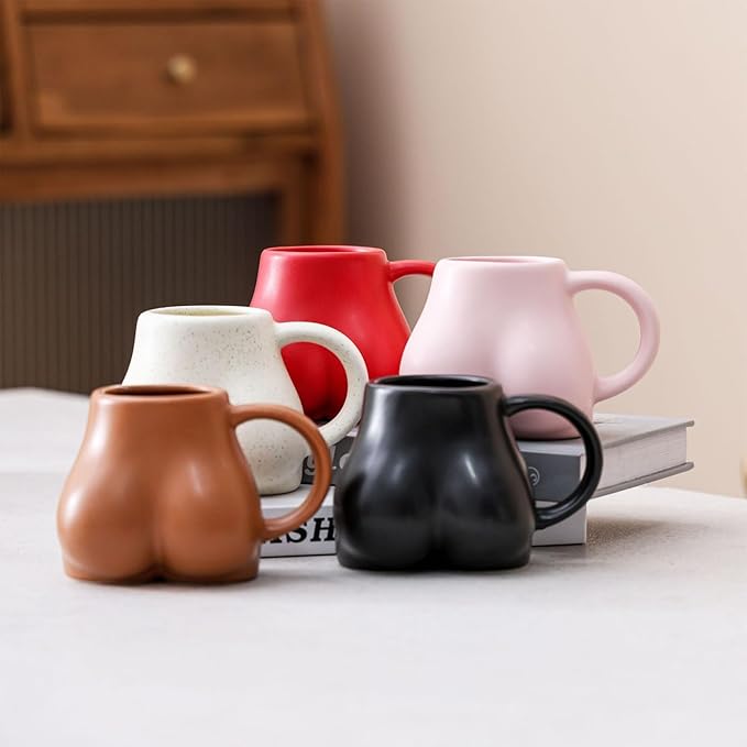 Creative and personalized handmade coffee cup, hip structure, natural, ceramic, mug water cup (Coffee color)