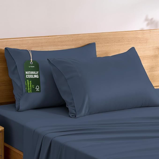 TOSMO Luxury Cooling Pillowcase Set of 2 | FSC® Certified | Viscose from Organically Grown Bamboo | Breathable Silky Soft Pillowcases with Envelope Closure [King / 20x36, Slate]