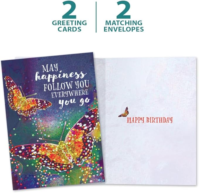 Tree-Free Greetings - Birthday Cards - Artful Designs - 2 Cards + Matching Envelopes - Made in USA - 100% Recycled Paper - 5 x 7 - Everywhere You Go (GT65315)