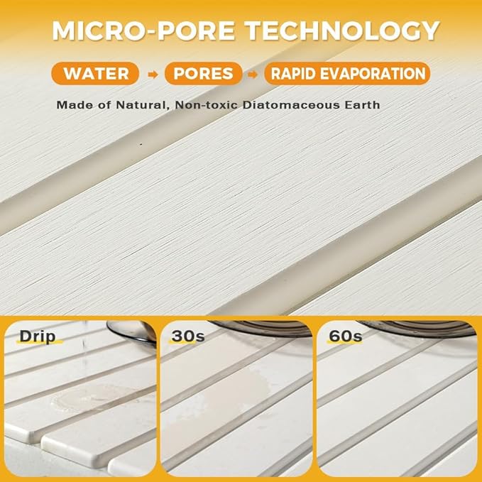 Large Stone Drying Mat for Kitchen Counter, 24×16 Inch Diatomaceous Earth Dish Drying Stone for Fast Absorbent, Collapsible Quick-Dry Draining Mat for Dishes Cookware Cups Any Countertop
