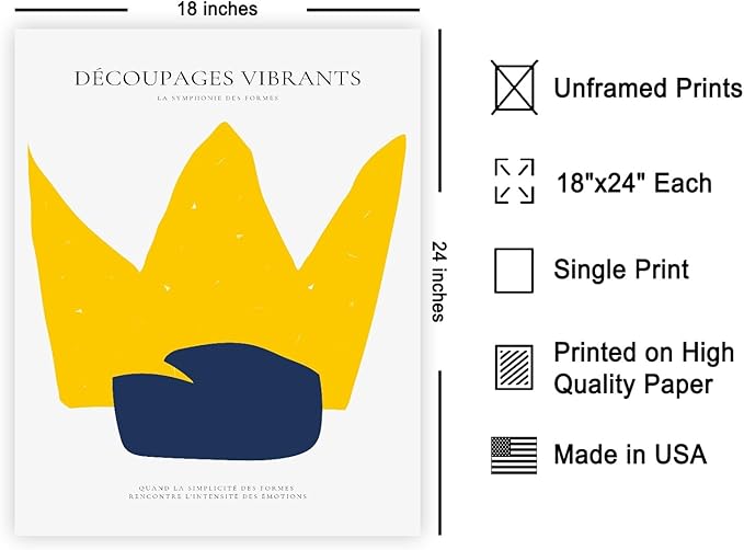 Monem Art Minimalist Crown Silhouette Print - Modern Abstract Shape Poster - Wall Decor for Living Room, Bedroom or Office - 18x24 Unframed Wall Art by Rs Lab Studio