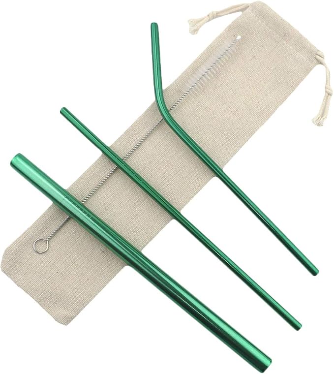 Metal Straws Stainless Steel Straws 8.5" Drinking Straws Reusable 3 Set - Ultra Long Muti Color-Cleaning Brush for 20/30 Oz for Trail Tumblers Yeti RTIC SIC Ozark (2 Straight|1 Bent|1 Brush）
