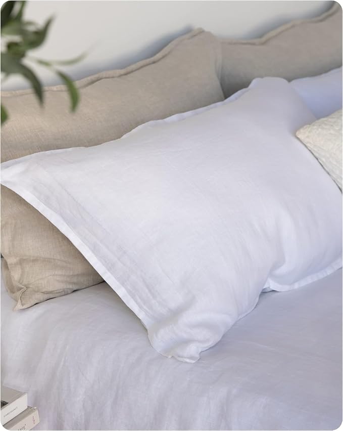 XZ XIFA King Standard Pillowcases - 2 Pack - Envelope Closure - 100% Natural Washed French Flax, Breathable, Durable, Textured Pillow Covers 20"x36"(King Standard, White)