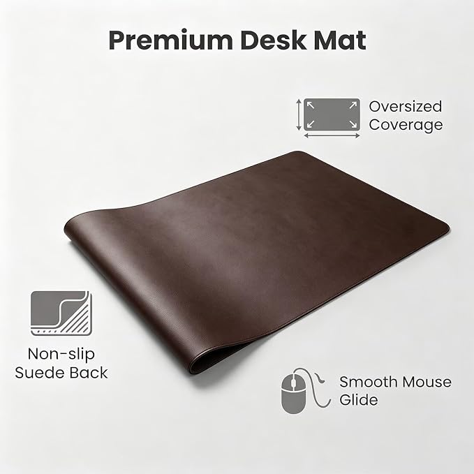 Leather Desk Mat 17.5" x 45", Table Protector, PU Leather Desktop Cover, Non-Slip Small Work Surface Mat, Table Blotter, Desktop Protectors on Top of Desks, Home or Office Small Desk Cover