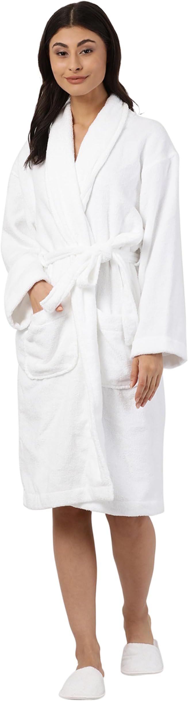 Luxury Spa & Hotel Bathrobe Set L/XL with Slippers – 100% Cotton Terry Bath Robe – Hotel Collection, White