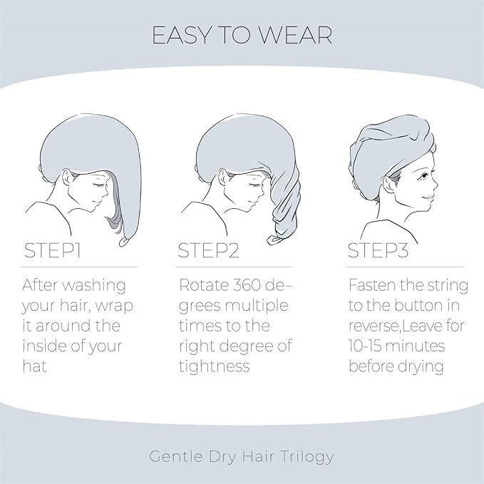 MaopaoBeauty Hair Towel Terry Cloth Absorbent Dry Anti Frizz Twist Plopping Curly Shower for Women Wet Hair 1Pack Grey Waffle Long Hair Head Wraps Quick Dry Hair Drying Towels Button