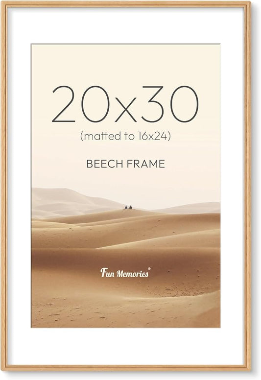 20x30 Picture Frame with Mat for 16x24, USA-Sourced Beech Wood Handcrafted Rounded Corner with HD Tempered Glass, 20 x 30 Gallery Wall Frames for Posters & Art Prints, Vertically or Horizontally